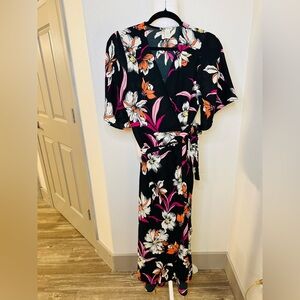 Japna Floral Wrap Dress - Black, Pink, Orange